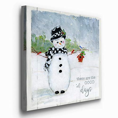 Renditions Gallery Good ol Days Snowman Wall Art, Cute Christmas & Winter Artwork, Festive Faux Wood Background, Premium Gallery Wrapped Canvas Decor, Ready to Hang, 24 in H x 24 in W, Made in America - Image 2