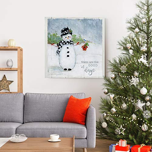 Renditions Gallery Good ol Days Snowman Wall Art, Cute Christmas & Winter Artwork, Festive Faux Wood Background, Premium Gallery Wrapped Canvas Decor, Ready to Hang, 24 in H x 24 in W, Made in America - Image 4