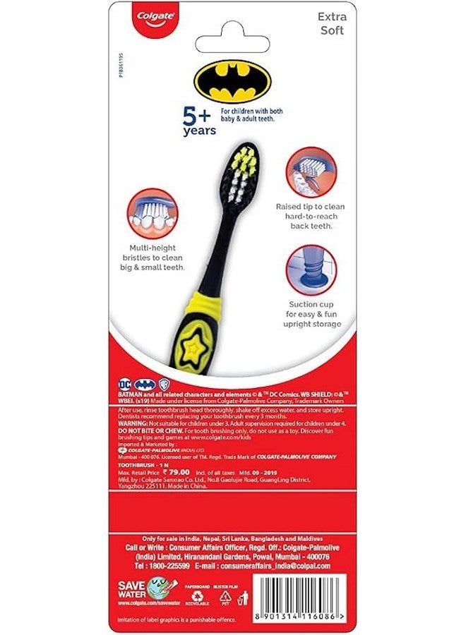 كولجيت فرشاة أسنان كولجيت باتمان للأطفال مع كوب شفط، للأطفال من سن 5 سنوات فما فوق، ناعمة للغاية، عبوة من 6 قطع - Image 4