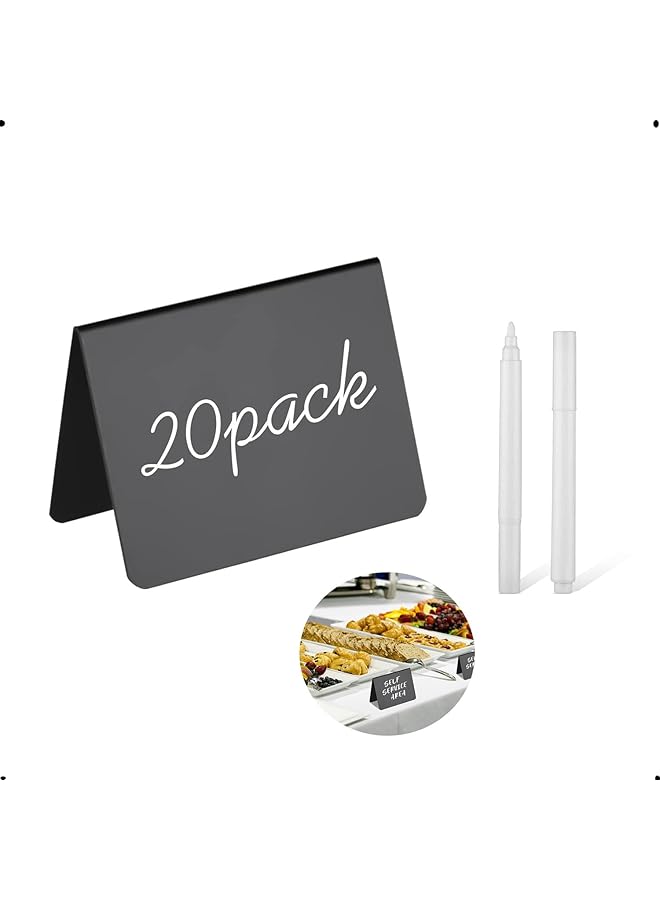 X spring Mini Chalkboard Signs 20 Pack Mini Chalkboard Tent Signs For Food Chalkboard Food Labels With 2 Pens And 2 Cleaning Cloth Table Sign Chalkboard For Buffet Party Wedding And Bakery - Image 1