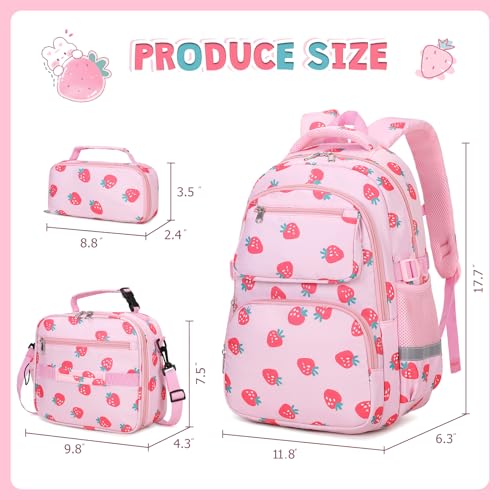 DIGOBAY Kids Backpack for Girls 3PCS Toddler Girls Backpack Set with Lunch Box Pencil Case School Bag Cute Bookbag for Preschool Kindergarten Elementary Student Ages 312 Pink Strawberry - Image 3