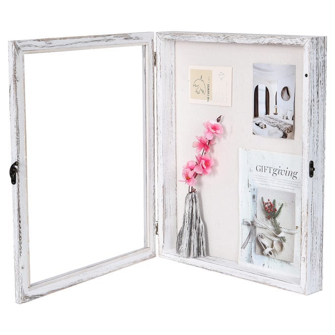 SHADOW BOX16X20 HINGED SHADOW BOXES DISPLAY CASES FOR SEASHELL ANTIQUE TICKET STUB INSECT TAXIDERMY PINS COINSDISTRESSED WHITE