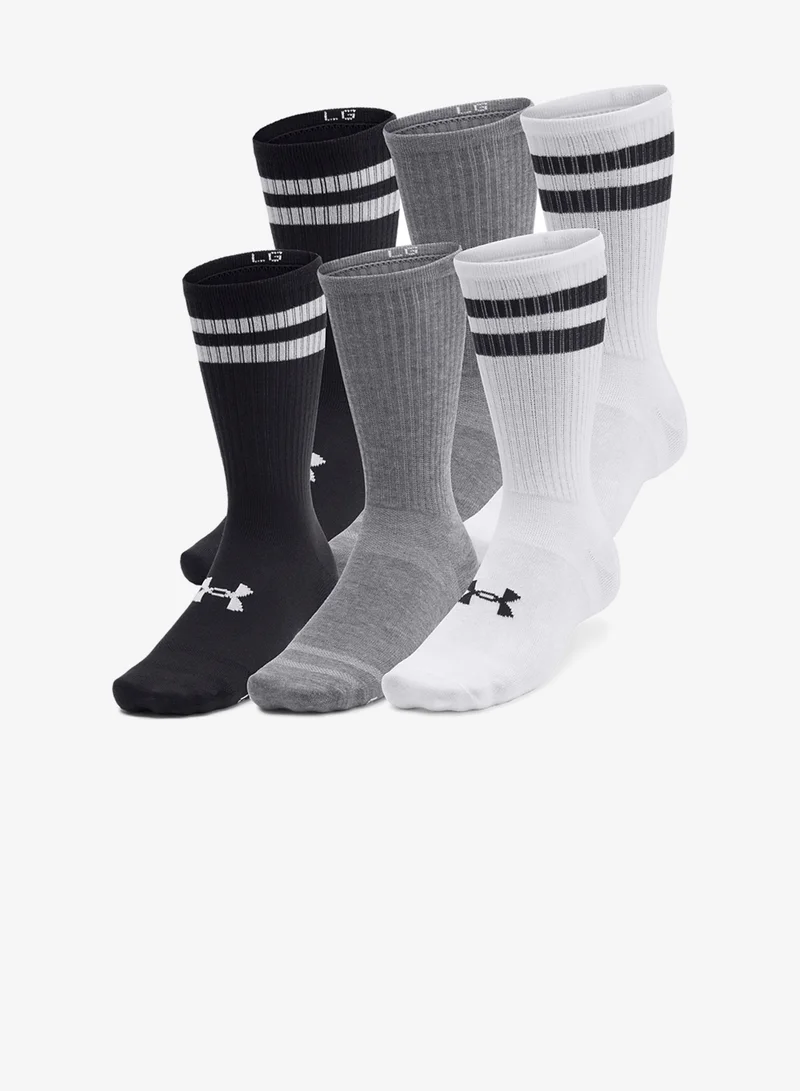 Under Armour White / White / Black 6 Pack Essential Crew Socks  | Best Price UAE