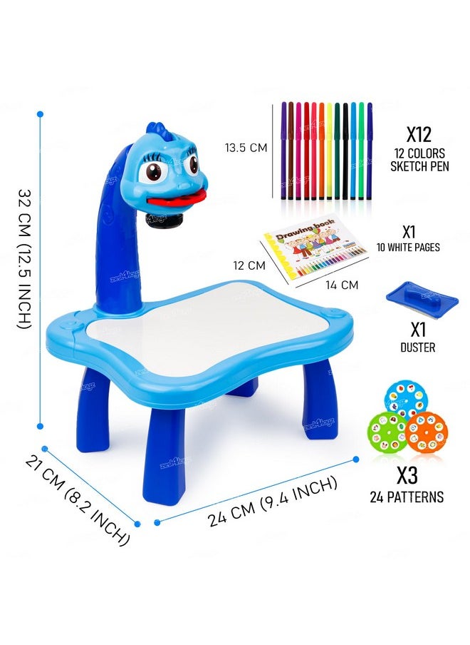 زيست فور تويز طاولة مكتب رسم Zest 4 Toyz مزودة بثلاثة أنماط - 12 قلم مائي ملون مع مصباح طاولة لتحسين الإبداع والتعليم للأطفال (أزرق وأبيض) عبوة من قطعة واحدة  - Image 3
