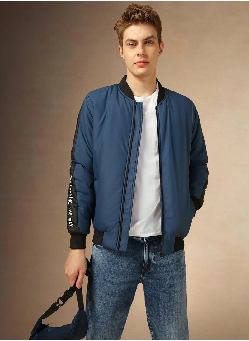 دينيس لينغو Men's Blue 100% Polyester Solid Regular Fit Jacket