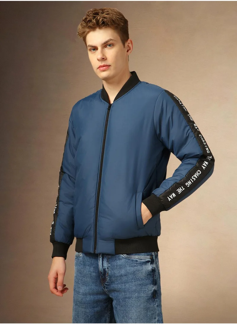 دينيس لينغو Men's Blue 100% Polyester Solid Regular Fit Jacket