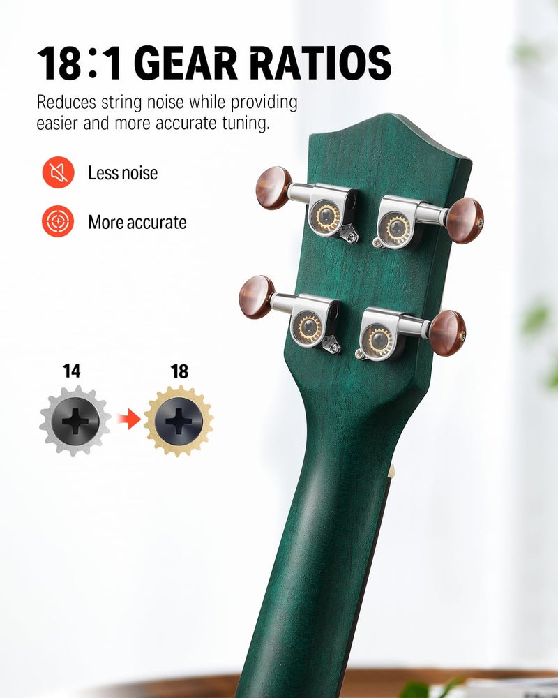 Donner Concert Ukulele Professional 23 Inch Mahogany Ukelele for Adult Beginner Ukele Bundle with Online Lesson Gig Bag Aquila String Pick Tuner Strap Cloth DUC-200B Drak Green - Image 3