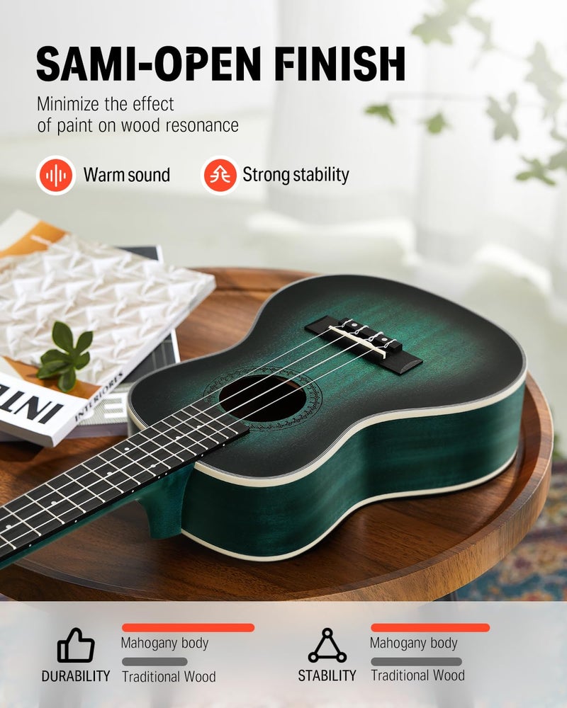 Donner Concert Ukulele Professional 23 Inch Mahogany Ukelele for Adult Beginner Ukele Bundle with Online Lesson Gig Bag Aquila String Pick Tuner Strap Cloth DUC-200B Drak Green - Image 4