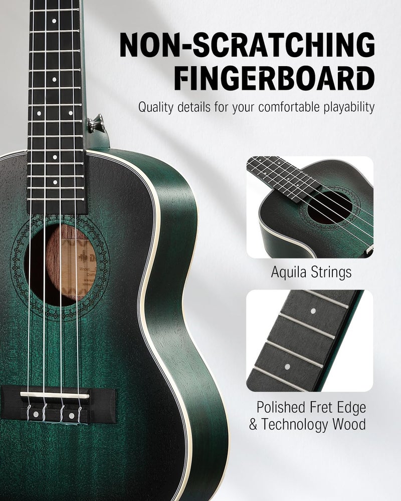 Donner Concert Ukulele Professional 23 Inch Mahogany Ukelele for Adult Beginner Ukele Bundle with Online Lesson Gig Bag Aquila String Pick Tuner Strap Cloth DUC-200B Drak Green - Image 2