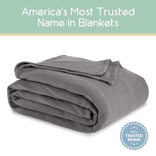 Vellux Twin Size Microfleece Fleece Blanket - Supersoft Lightweight Plush Throw for Bed, Couch, Travel & Pets - All-Season Comfort - Gray - Image 2