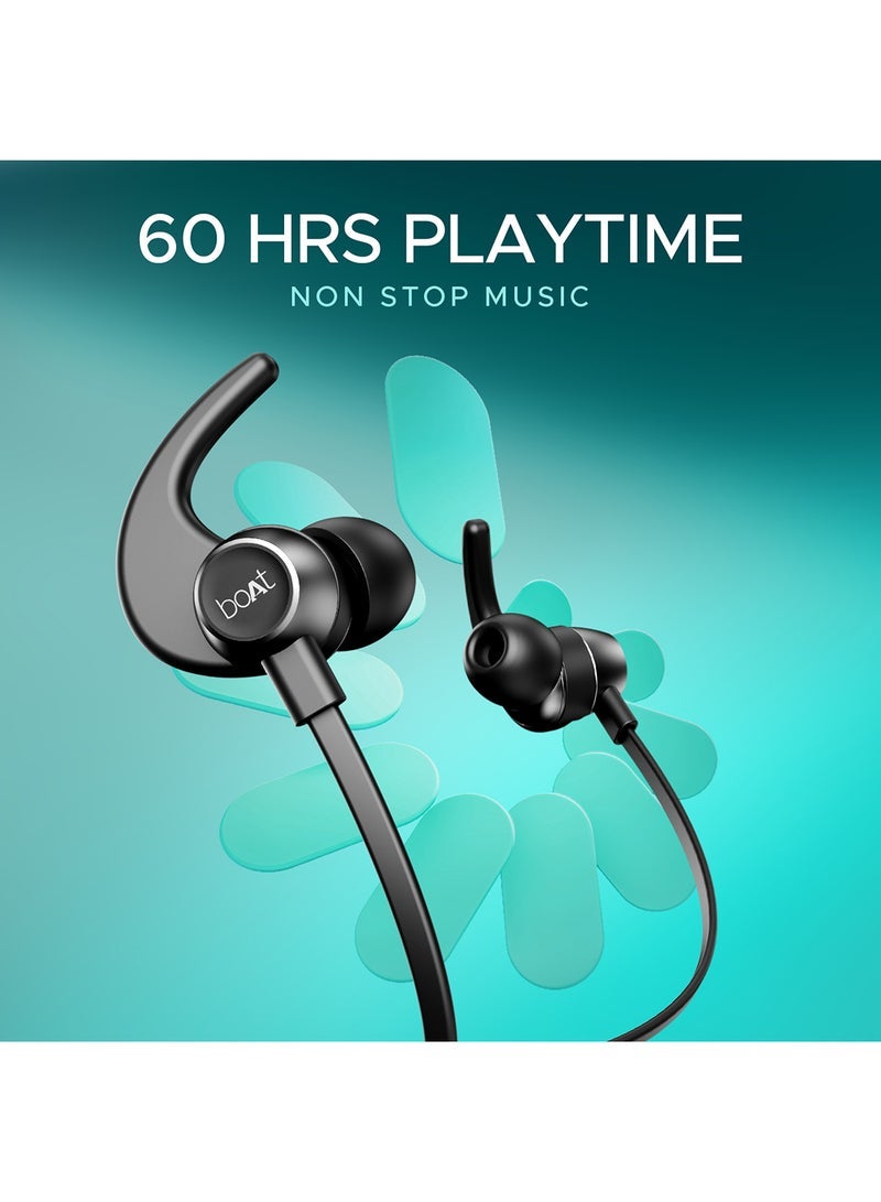 Rockerz 255 Pro+ سماعة بلوتوث داخل الأذن مع حزام عنق تصل مدة تشغيلها إلى 60 ساعة، شحن سريع لتجديد الطاقة، تصميم مقاوم للماء IPX7 للاستخدام الرياضي والخارجي، اقتران مزدوج مع تبديل سلس، بلوتوث v5.2 للاتصال المستقر – أسود نشط - Image 2