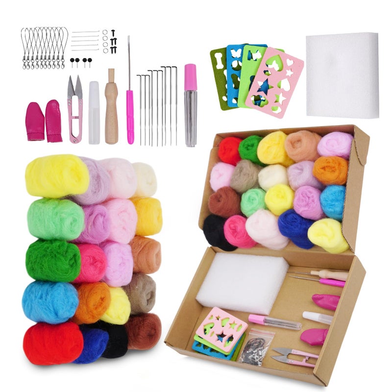 Catopia Needle Felting Kit,Wool Roving 20 Colors Set,Tools for Felted Animal Needle Felting Supplies,Needle Wool Felting Tools Kit - Image 1
