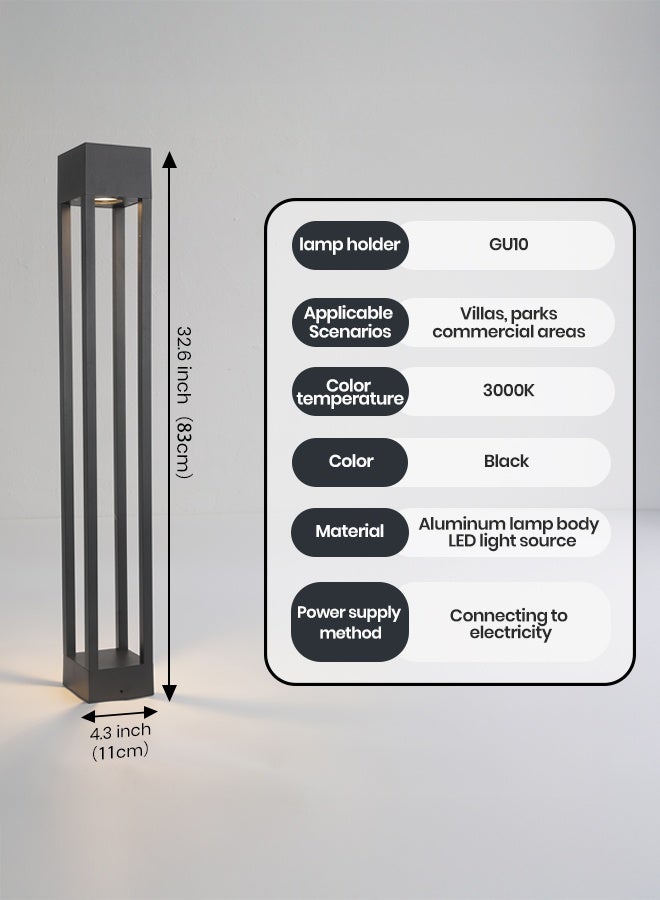 73Hours Black LED Outdoor Bollard Light, 83cm Rectangular Post, Modern Pathway Lamp with GU10 Holder, Warm 3000K Glow, IP65 Waterproof Aluminum Garden, Driveway, and Villa Landscape Lighting - Image 2