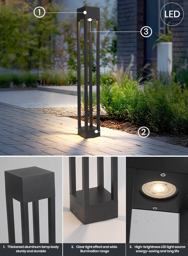 73Hours Black LED Outdoor Bollard Light, 83cm Rectangular Post, Modern Pathway Lamp with GU10 Holder, Warm 3000K Glow, IP65 Waterproof Aluminum Garden, Driveway, and Villa Landscape Lighting - Image 5
