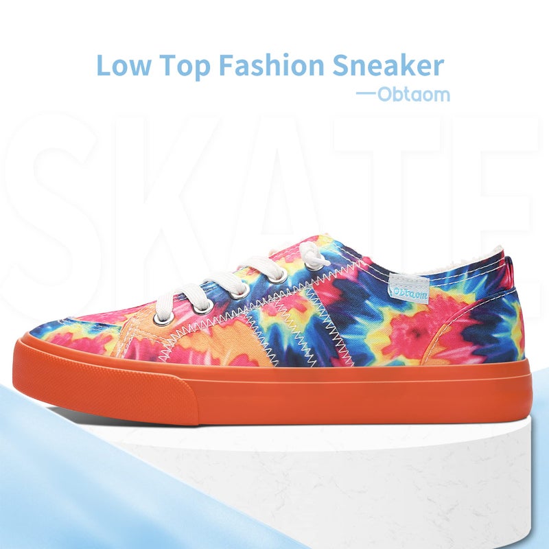 Obtaom Women Rainbow Canvas Fashion Sneakers Comfortable Orange Multi Walking Shoes Tie Dye Green Canvas Slip ons(Orange US9) - Image 3