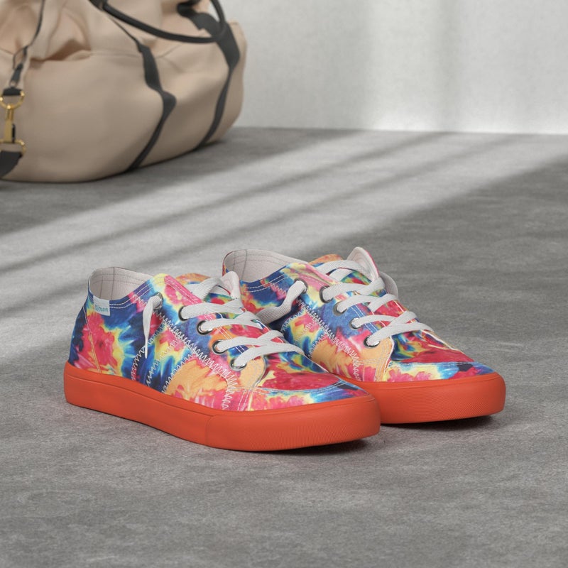 Obtaom Women Rainbow Canvas Fashion Sneakers Comfortable Orange Multi Walking Shoes Tie Dye Green Canvas Slip ons(Orange US9) - Image 2