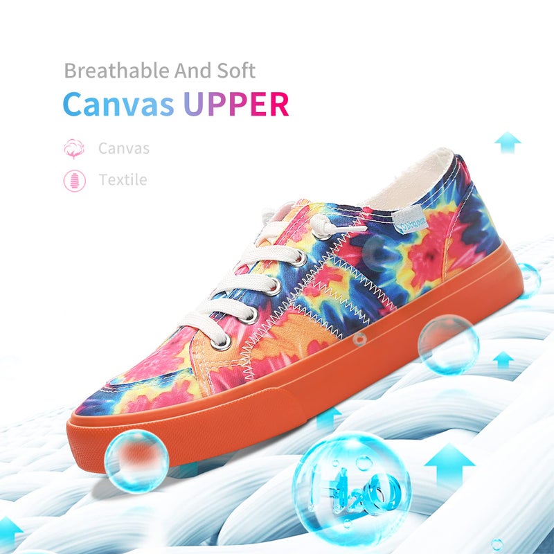 Obtaom Women Rainbow Canvas Fashion Sneakers Comfortable Orange Multi Walking Shoes Tie Dye Green Canvas Slip ons(Orange US9) - Image 4