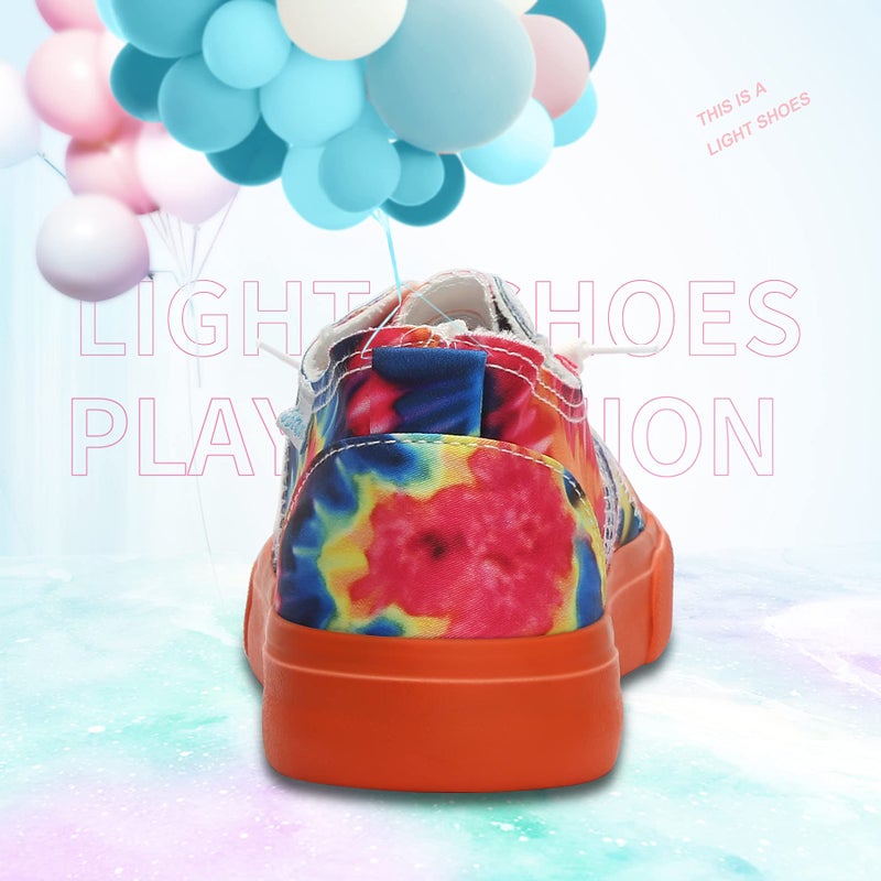 Obtaom Women Rainbow Canvas Fashion Sneakers Comfortable Orange Multi Walking Shoes Tie Dye Green Canvas Slip ons(Orange US9) - Image 5