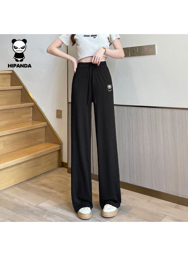 Hipanda Women's Panda Casual Ice Silk Wide Leg Thin Comfortable Loose-fit Sports Pants Black XL - Image 2