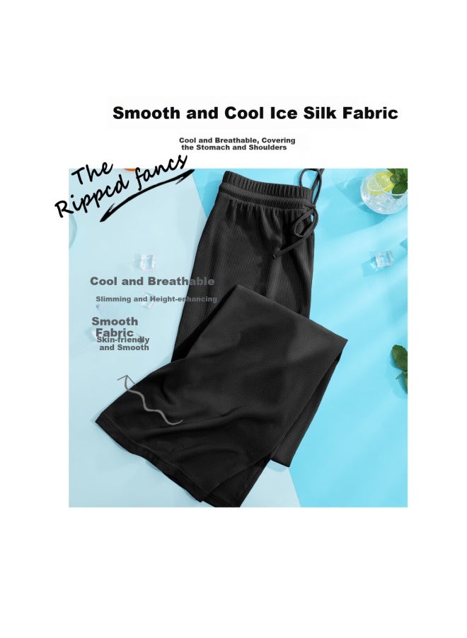 Hipanda Women's Panda Casual Ice Silk Wide Leg Thin Comfortable Loose-fit Sports Pants Black XL - Image 3