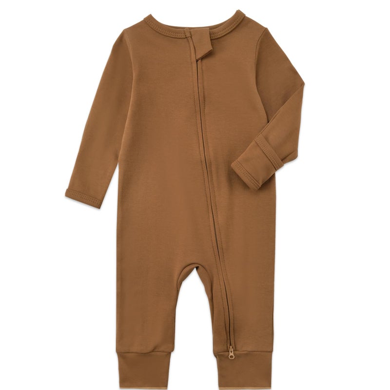 Aablexema 3-Pack Organic Cotton Baby Footless Pajamas with Mitten Cuffs, 2-Way Zipper Infant Romper Outfit(Camel/Coffee/Green,Newborn) - Image 2
