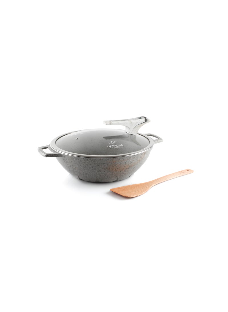 Life Smile Wok Pan with Lid and 2 Handle Granite Coating | The Perfect Way to Cook Delicious Dishes  - Image 1