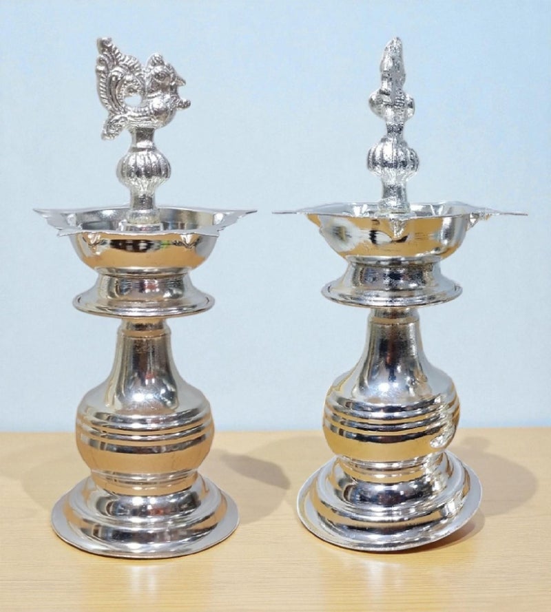 Sigaram German Silver 8x3.5 InchPeacock Handle Diya for Home & Temple Pooja Decore K3135 - Image 4