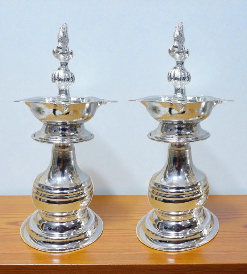Sigaram German Silver 8x3.5 InchPeacock Handle Diya for Home & Temple Pooja Decore K3135 - Image 2