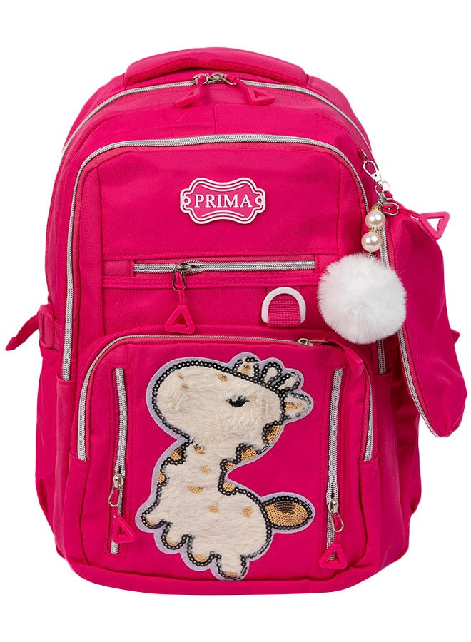 بريما شنطه مدرسيه 18" وردي بطبعة كرتون مع مقلمه مجاناً | شنطه مدرسيه مقاس 18 بنات، جيوب واسعة للكتب واللوازم، مقبض مبطن ونِسج معزز وسحّاب سلس مثالي للاطفال - Image 1