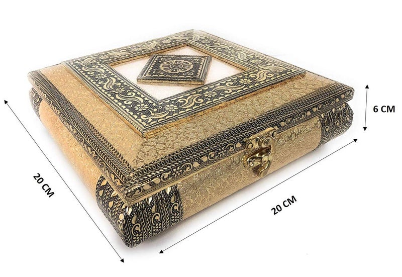 ROXA Decorative Empty Dry Fruit BoxWooden Dry Fruit BoxSweets BoxOxidized Dry Fruit BoxGift BoxMukhwash Box Sopari Box 4 Section Box Golden Rajwadi - Image 4
