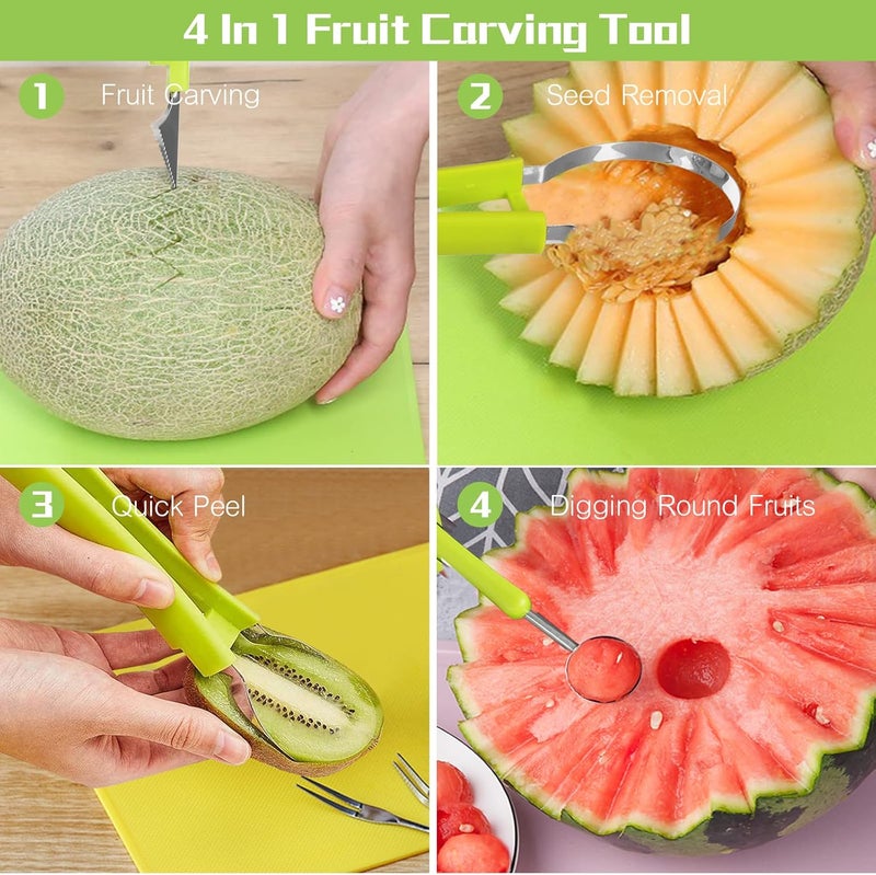 Machomby 14 Pack Melon Baller Scoop Set - 4 in 1 Stainless Steel Fruit Tool Set Fruit Scooper Seed Remover with Fruit Vegetable Cutter Shapes Set Fruit Peeler for Fruit Slicer Dig Pulp Separator - Image 2