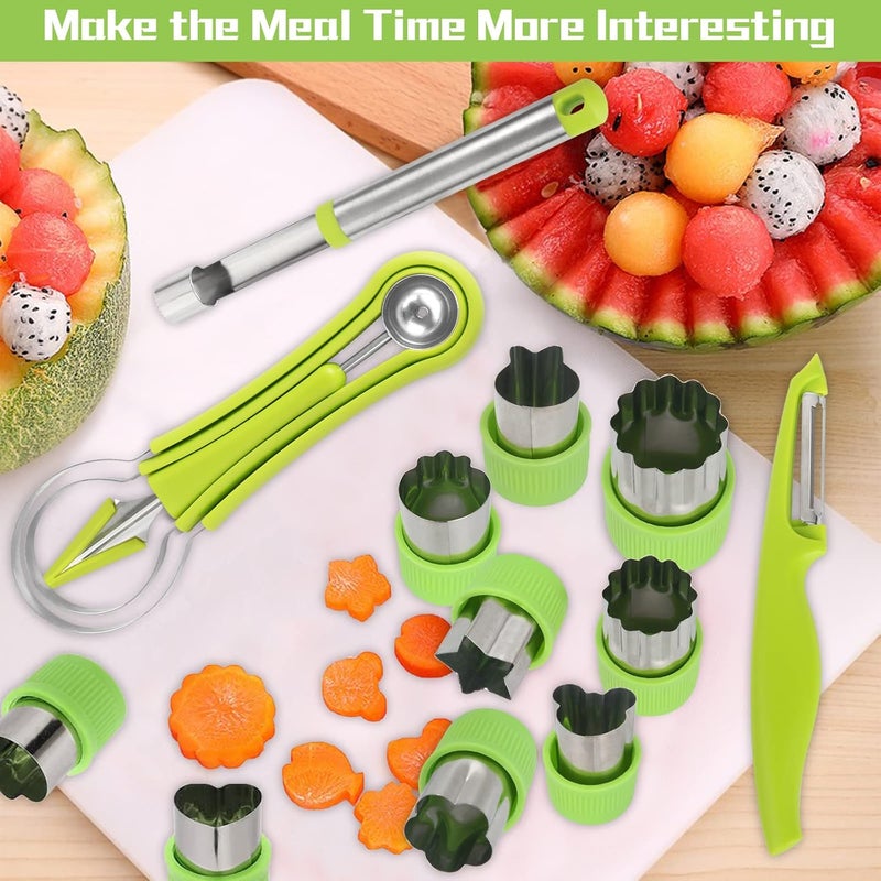 Machomby 14 Pack Melon Baller Scoop Set - 4 in 1 Stainless Steel Fruit Tool Set Fruit Scooper Seed Remover with Fruit Vegetable Cutter Shapes Set Fruit Peeler for Fruit Slicer Dig Pulp Separator - Image 5