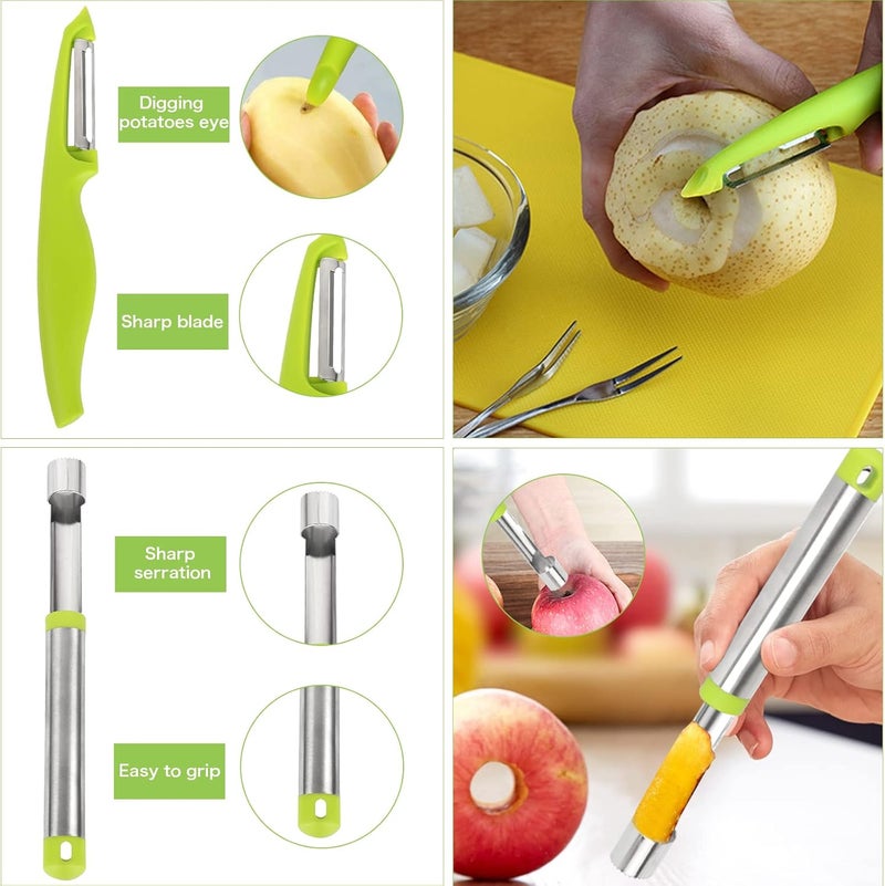 Machomby 14 Pack Melon Baller Scoop Set - 4 in 1 Stainless Steel Fruit Tool Set Fruit Scooper Seed Remover with Fruit Vegetable Cutter Shapes Set Fruit Peeler for Fruit Slicer Dig Pulp Separator - Image 3