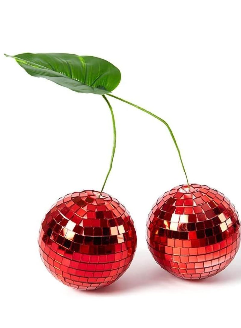 Barakah Cherry Disco Balls Decor, Duble Mirror Ball Red/Silver Lighting for DJ Club Stage Bar Party Wedding Holiday Decoration Home Decor(Red, Double Cherry-10cm) - Image 1