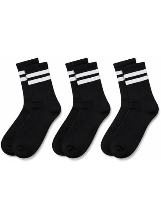 Nileton Unisex Half Towel Cotton Crew Socks – Pack of 3 – Athletic Sports Socks with Stripes – Soft Cushioned Comfortable Half Teryy Socks for Men & Women - Image 1