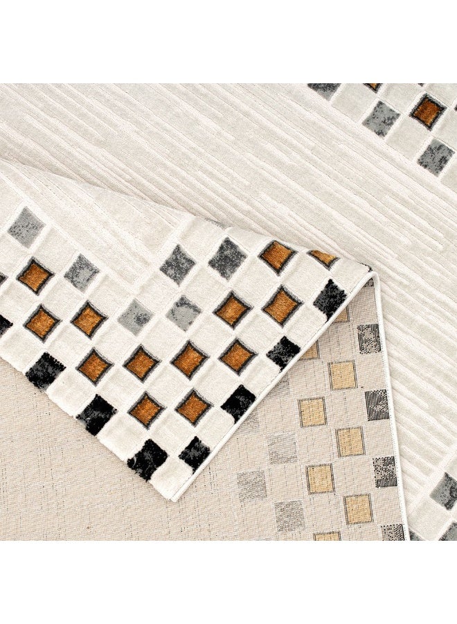 DANUBE HOME Galeria Lux Contemporary Rug | Washable Contemporary Rugs Style | Polypropylene+Polyester Area Rug Floor Covering | Indoor Carpet For Living Room Dining Bedroom 200x300cm-White Black Gold - Image 5