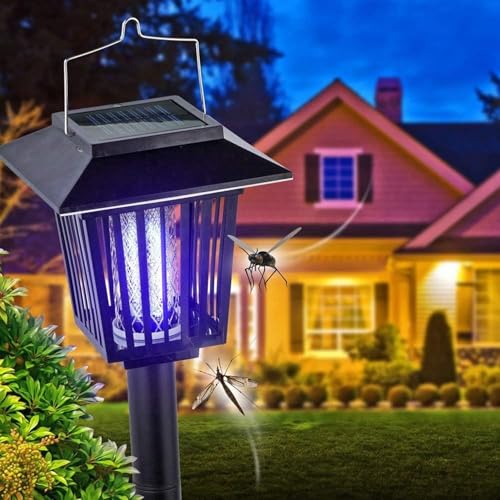 XERGY Solar Light Mosquito Killer Outdoor 2 in 1 Solar Mosquito Fly Killer Waterproof Lighting Mosquito Repellent Lamp LED Mosquito Killer Lamp for Indoor Outdoor, Black - Pack of 1 - Image 1