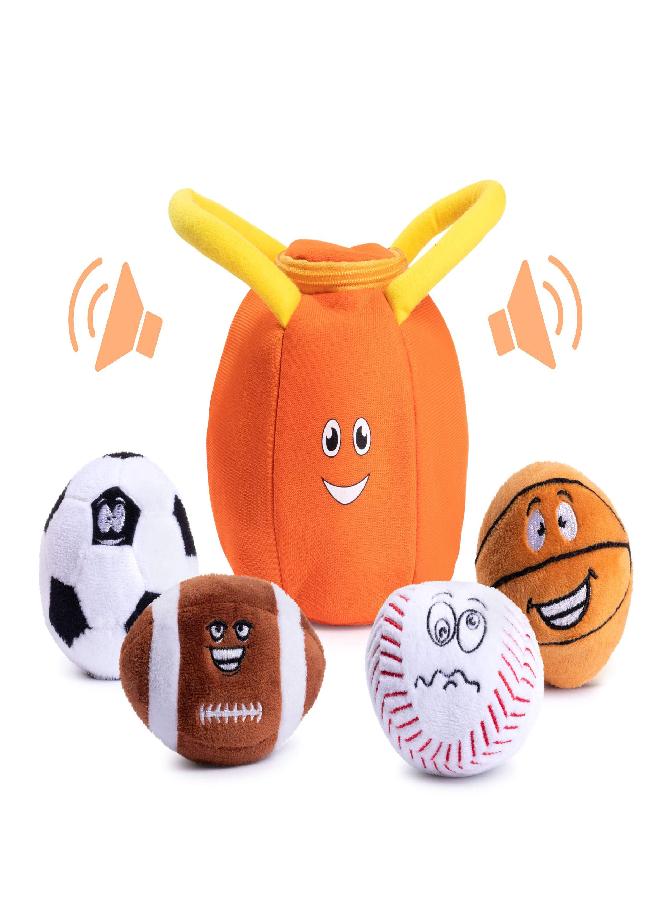 Plush Creations Talking Sports Plush Bag with 4 Talking Soft Plush Balls. Sport Set Includes Plush Sports Bag Plush Basketball Plush Baseball Plush Soccer Ball and Plush Football - Image 4