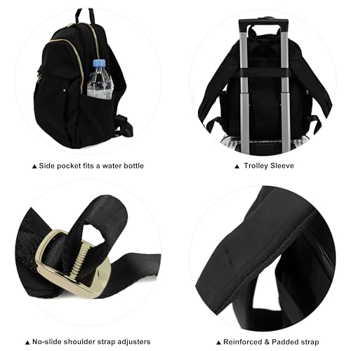 M-ioi-M Medium Backpack Purse for Women, Fashion Nylon Daypack with Gold Hardware, Lightweight Water-Resistant Rucksack for College, Work, Travel, Everyday Use, Fits 13–14" Laptop (Black, Medium) - Image 5