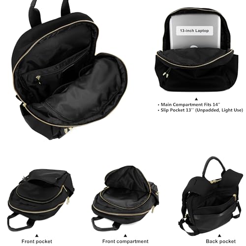 M-ioi-M Medium Backpack Purse for Women, Fashion Nylon Daypack with Gold Hardware, Lightweight Water-Resistant Rucksack for College, Work, Travel, Everyday Use, Fits 13–14" Laptop (Black, Medium) - Image 4