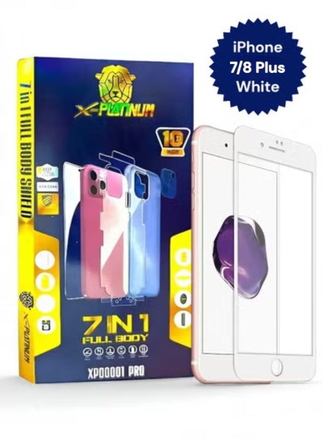 x-platinum Full protection package for iPhone 7/8 Plus White, Protective case made of high-quality materials, high-definition screen protection, camera lens protector, phone back protector, maximum protection against scratches and breakage. - Image 1