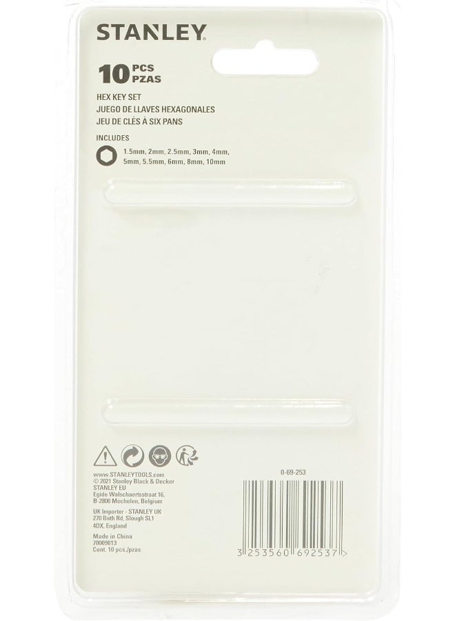 Stanley 0-69-253 Straight Male Elbow Hex Key 10 Piece Set - Image 2