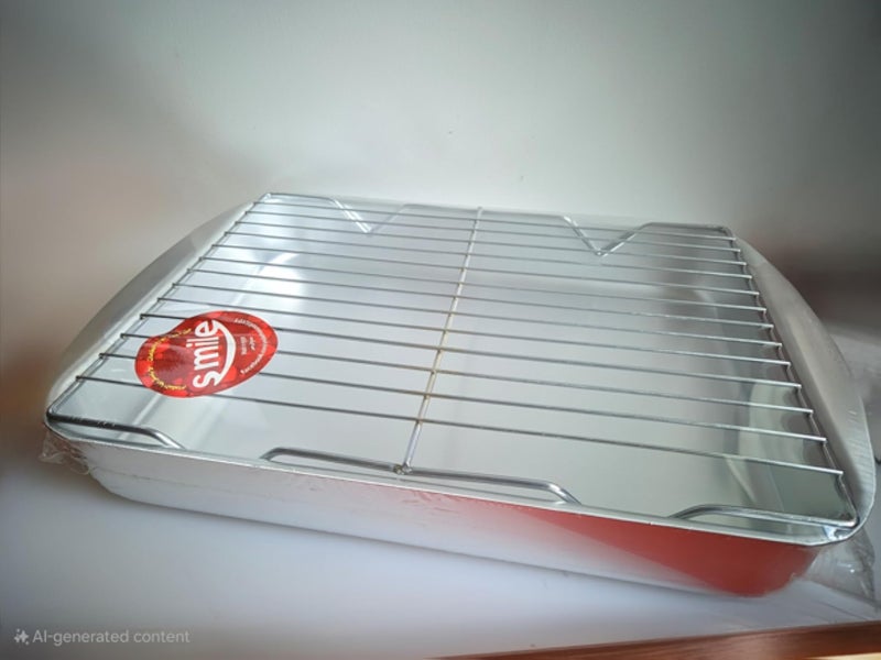 سمايل هاوس - صينية تحميص من الألومنيوم مع رف شواء شبكي (40 × 30 × 6 سم)