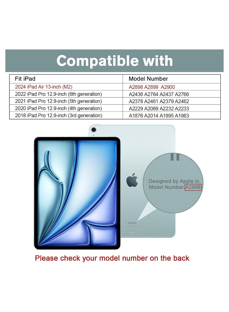 راكسوم جراب iPad Air 13 2024 M2 وiPad Pro 12.9 6/5/4/3، جراب iPad Air 13 2024، جراب iPad Air 13 2024 مع ظهر شفاف من الأكريليك، وحافة TPU مقاومة للصدمات، وغطاء حامل قلم رصاص أزرق داكن - Image 2