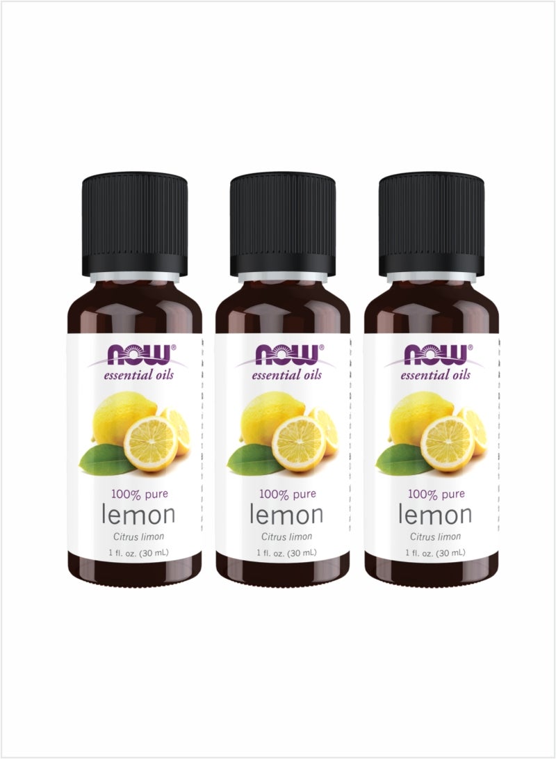 NOW Lemon Essential Oil - 100% Pure Refreshing Citrus, 30ml (Pack of 3)