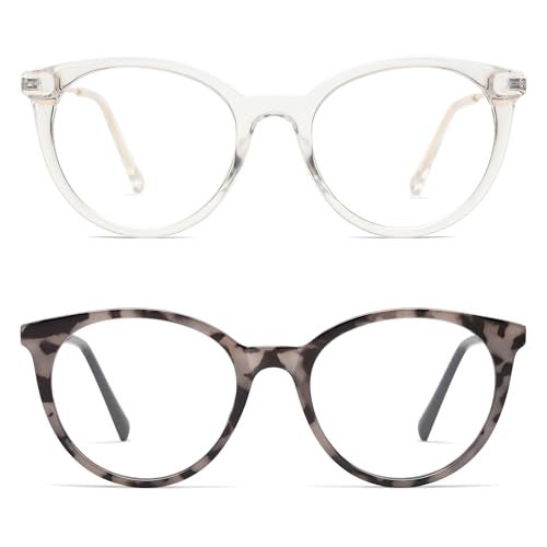 AMOMOMA Retro Round Reading Glasses for Women Cute Stylish Blue Light Blocking Readers AM6055, Clear/Gold&Grey Tortoise/Gold 1.50x - Image 2