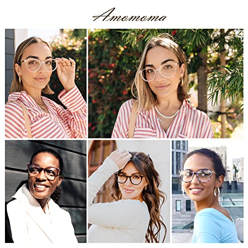 AMOMOMA Retro Round Reading Glasses for Women Cute Stylish Blue Light Blocking Readers AM6055, Clear/Gold&Grey Tortoise/Gold 1.50x - Image 4