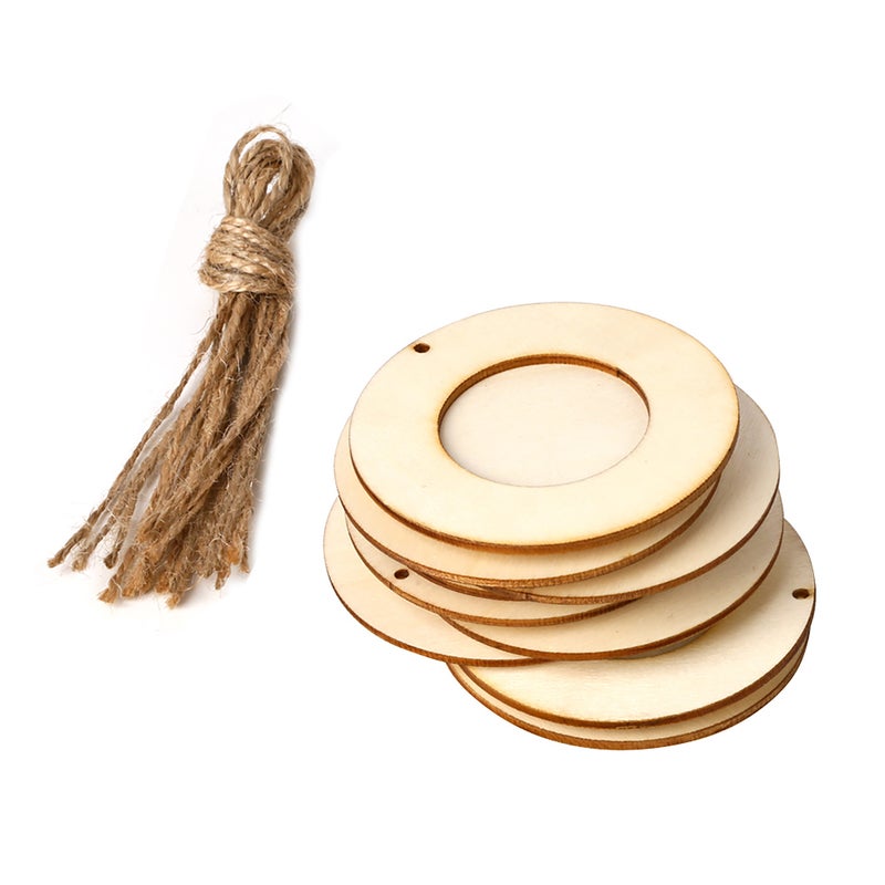 10pcs Mini Round Wood Photo Frame Picture Holder with Hanging Rope DIY Wooden Crafts for Wall Decoration - Image 4