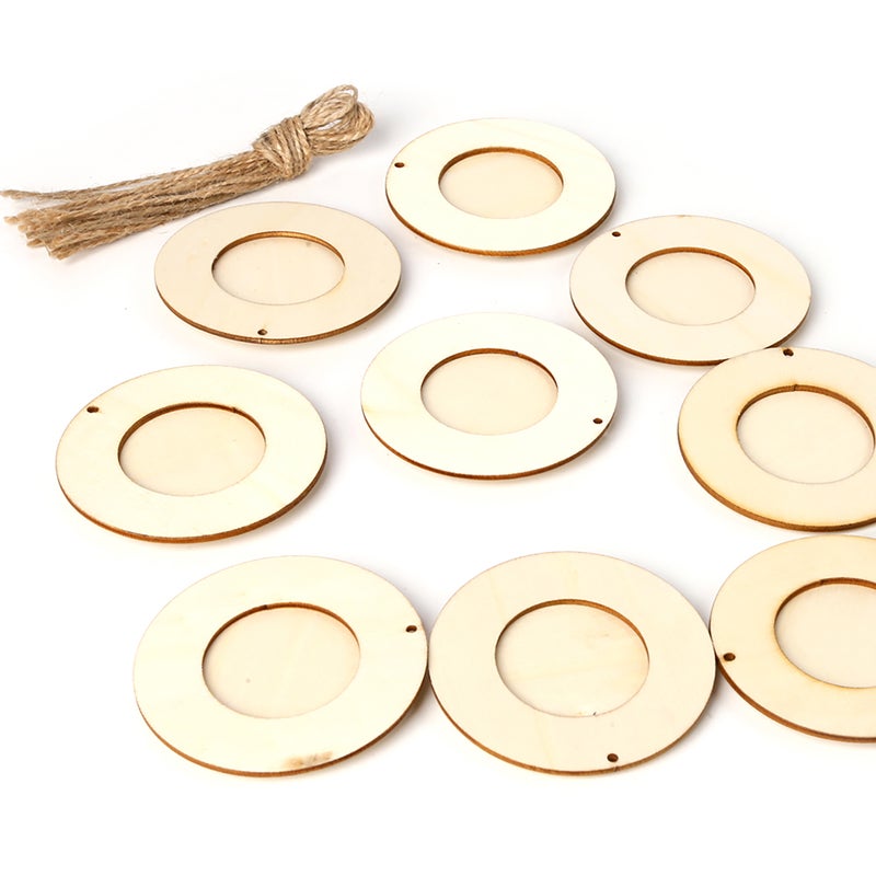 10pcs Mini Round Wood Photo Frame Picture Holder with Hanging Rope DIY Wooden Crafts for Wall Decoration - Image 3