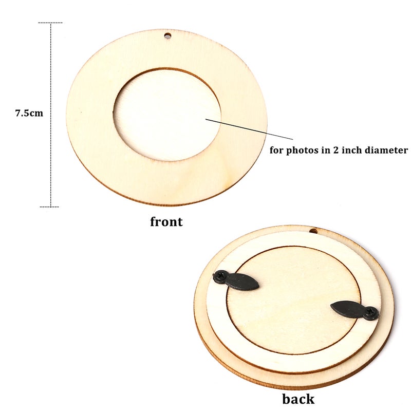 10pcs Mini Round Wood Photo Frame Picture Holder with Hanging Rope DIY Wooden Crafts for Wall Decoration - Image 5